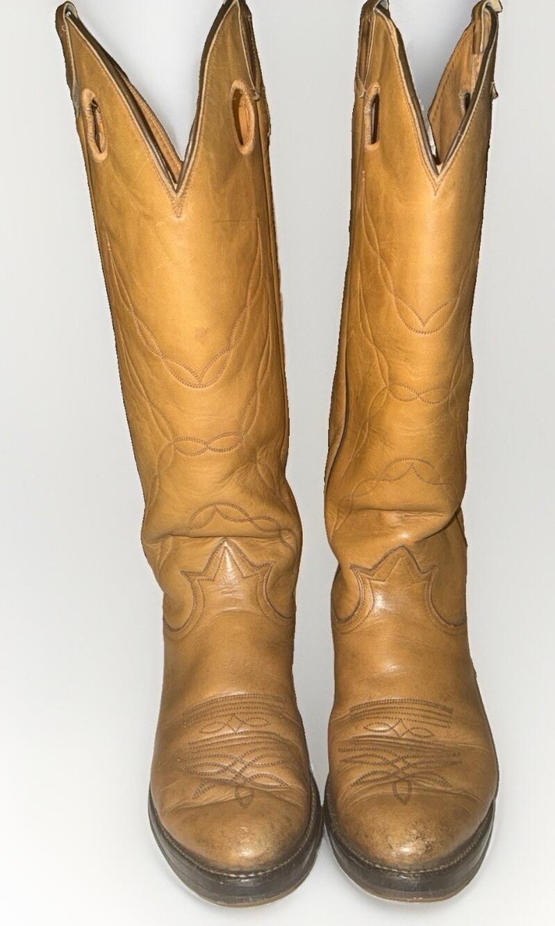 Vintage Tony Lama Cowboy Boots Mens 9.5 D Brown Leather Western Style 5089 USA